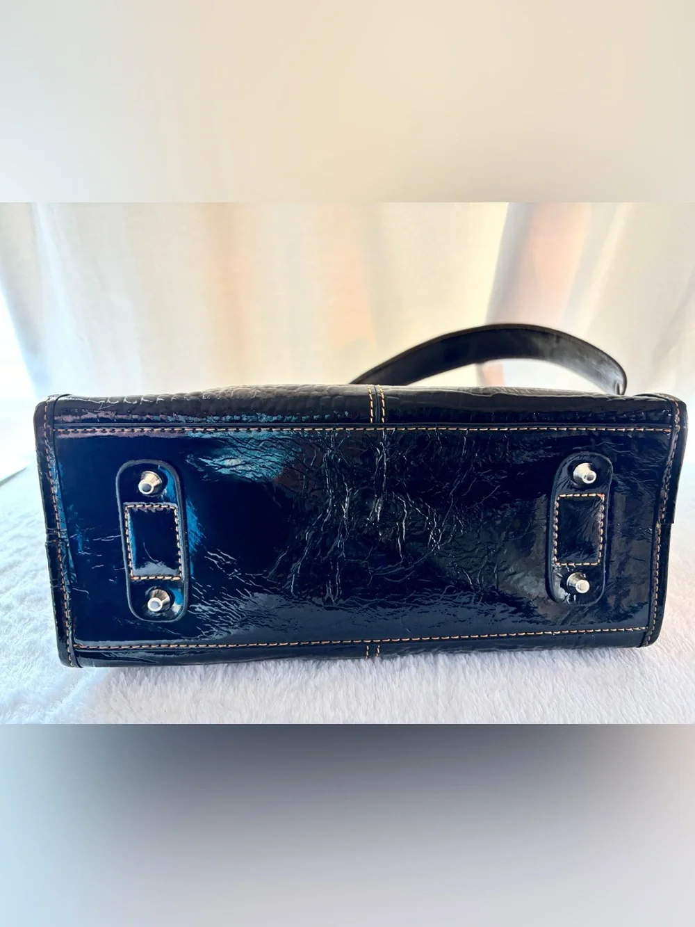 MC Patent Black Shoulder Bag with Buckle